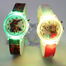Cargar imagen en el visor de la galería, Princess Elsa Children Watches Spiderman Colorful Light Source Boys Watch Girls Kids Party Gift Clock Wrist Relogio Feminino