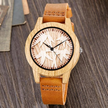 Cargar imagen en el visor de la galería, Creative Wood Watch Men Women Couple Quartz Imitate Bamboo Wooden Watch Minimalist Watches Soft Brown Leather Wrist Clock Reloj