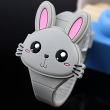 Cargar imagen en el visor de la galería, Lovely Rabbit Cartoon Children Watches Flip Cover Rubber Electronic Kids Watch for Boy Student Girls Clock Reloj Infantil Saati