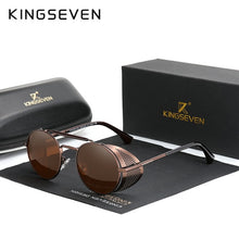 Cargar imagen en el visor de la galería, Genuine KINGSEVEN Retro Round Steampunk Sunglasses Men Retro Women Sun Glasses Shades Vintage Travel Eyewear Gafas De Sol 7550