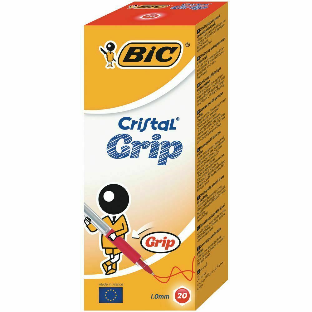 BiC Cristal Grip Bolígrafo de punta de bola, punta mediana de 1 mm, , 3 UNIDADES