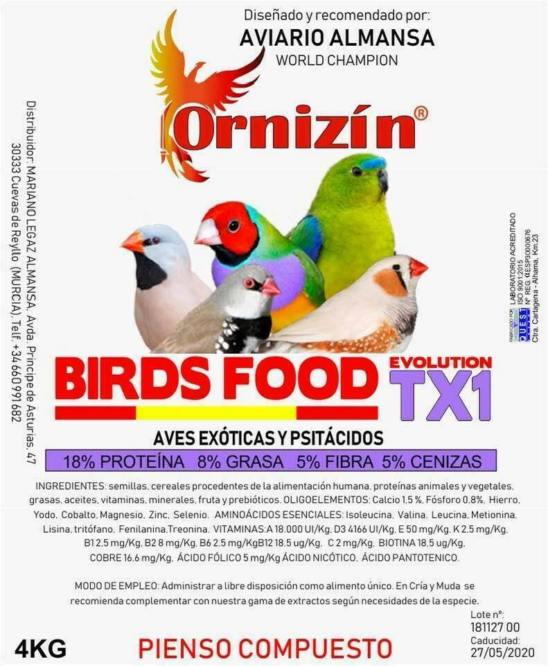 Birds food evolution tx1 ornizin (exóticos y psitacidas)
