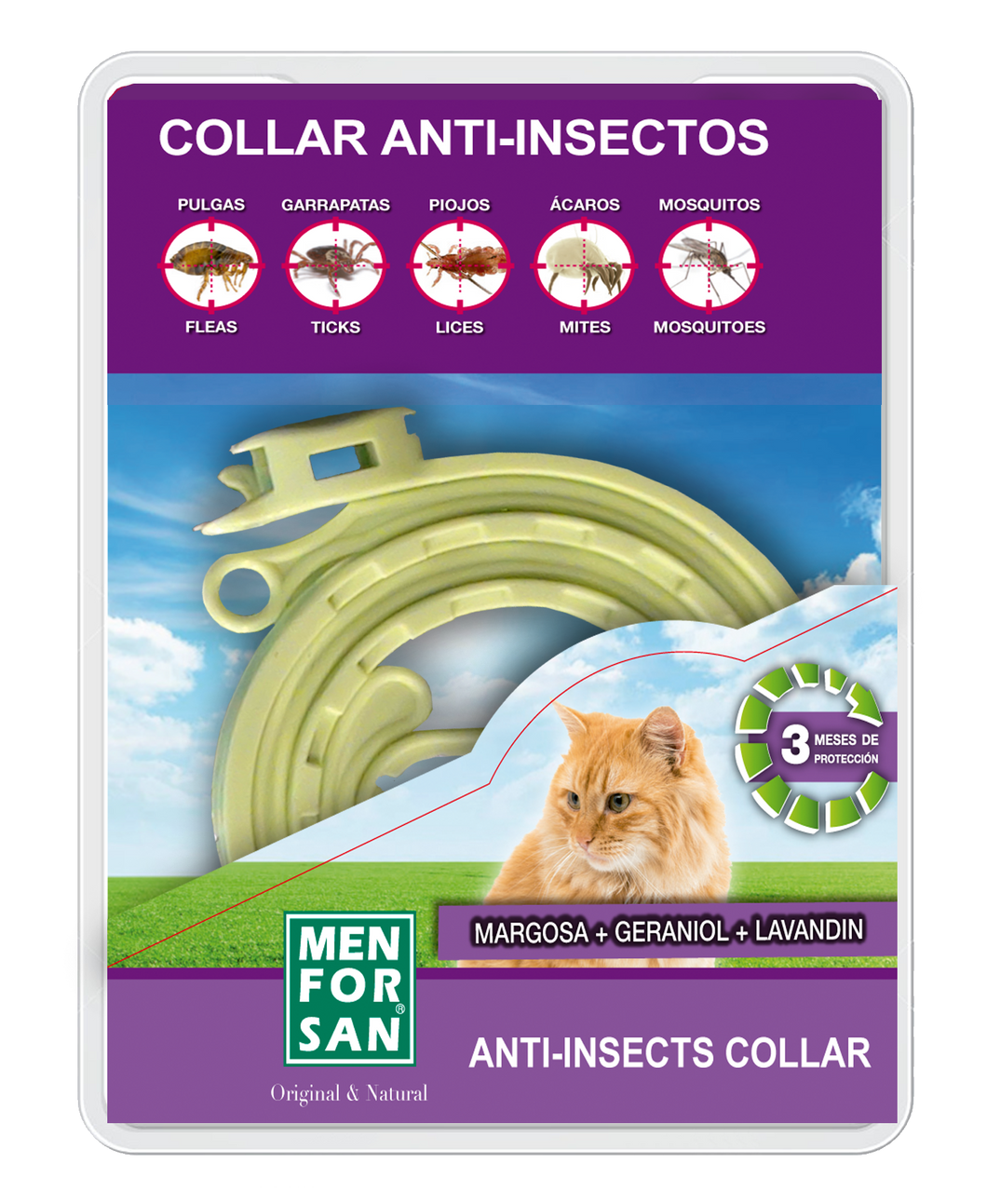 COLLAR REPELENTE DE INSECTOS CON MARGOSA, GERANIOL Y LAVANDINO