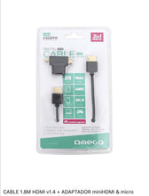 Cargar imagen en el visor de la galería, CABLE 1.8 MT HDMI + MINI ADAPTADOR HDMI Y MICRO
