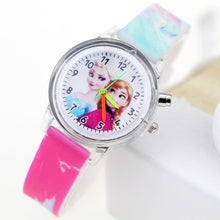 Cargar imagen en el visor de la galería, Princess Elsa Children Watches Spiderman Colorful Light Source Boys Watch Girls Kids Party Gift Clock Wrist Relogio Feminino
