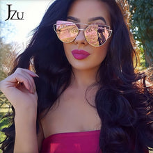 Cargar imagen en el visor de la galería, JZU Cat eye Brand Sunglasses Women Designer Mirror Flat Rose Gold Vintage Metal Reflective sunglasses women female Oculos Gafas
