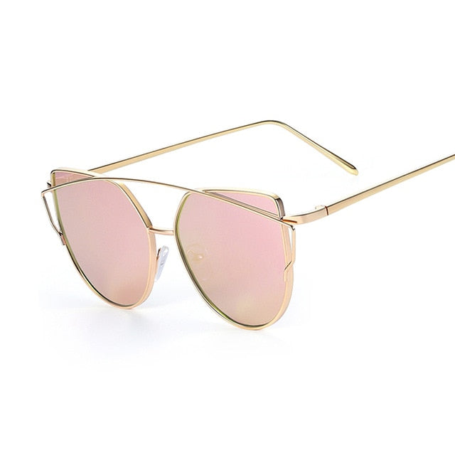 JZU Cat eye Brand Sunglasses Women Designer Mirror Flat Rose Gold Vintage Metal Reflective sunglasses women female Oculos Gafas