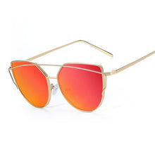 Cargar imagen en el visor de la galería, JZU Cat eye Brand Sunglasses Women Designer Mirror Flat Rose Gold Vintage Metal Reflective sunglasses women female Oculos Gafas
