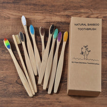Cargar imagen en el visor de la galería, New design mixed color bamboo toothbrush Eco Friendly wooden Tooth Brush Soft bristle Tip Charcoal adults oral care toothbrush
