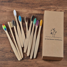 Cargar imagen en el visor de la galería, New design mixed color bamboo toothbrush Eco Friendly wooden Tooth Brush Soft bristle Tip Charcoal adults oral care toothbrush
