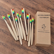 Cargar imagen en el visor de la galería, New design mixed color bamboo toothbrush Eco Friendly wooden Tooth Brush Soft bristle Tip Charcoal adults oral care toothbrush
